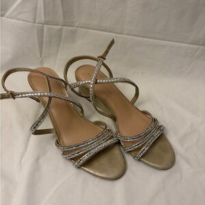 Kelly & Katie Metallic Gold Strappy Heeled Sandals with Rhinestones
